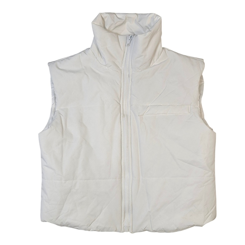 Princess Polly White Puffer Vest Funnel Neck Sleeveless Jacket XS/S